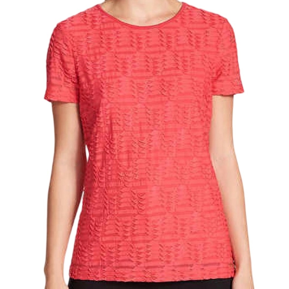 Calvin Klein Womens XXL Pink Textured Pleated Chevron Short Sleeve Blouse